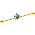 14G Blue Gem Gold Tone Blue Crab Nautical Industrial Barbell 38mm