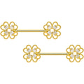 14G 5/8 Clear Gem Gold Tone Texture Cross Barbell Nipple Ring Set