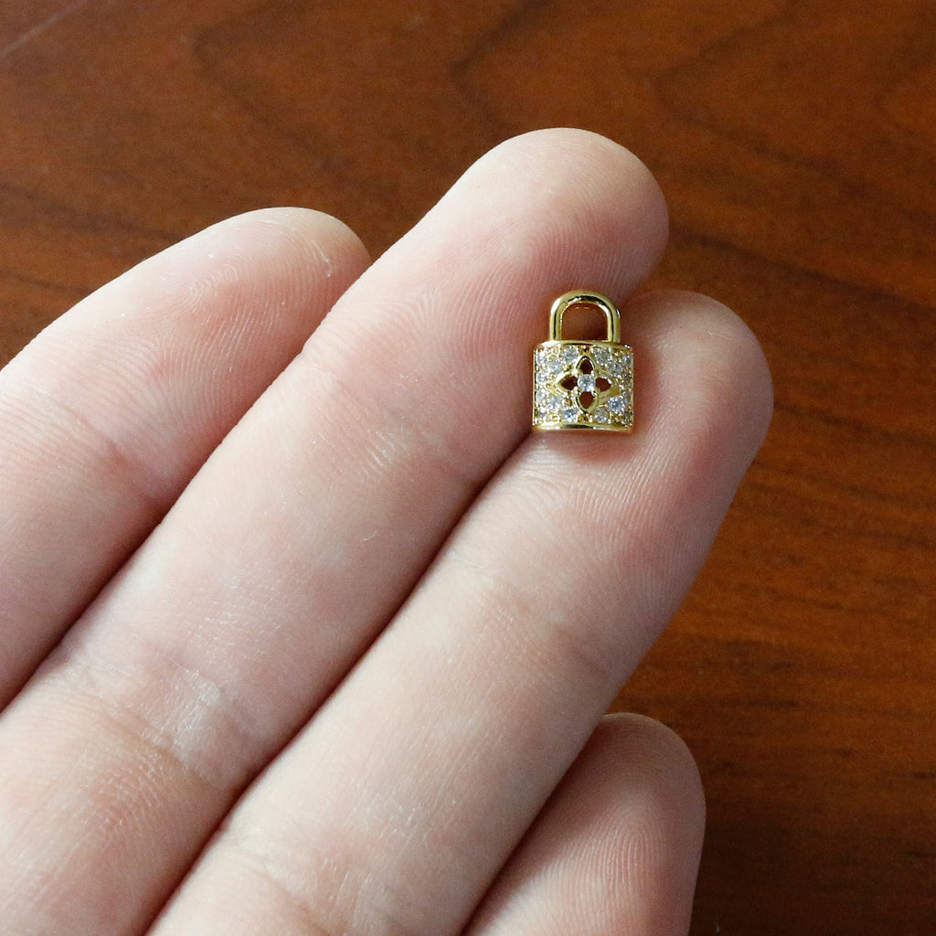 16G 1/4 Clear CZ Gem Gold Tone Lock It Up Labret
