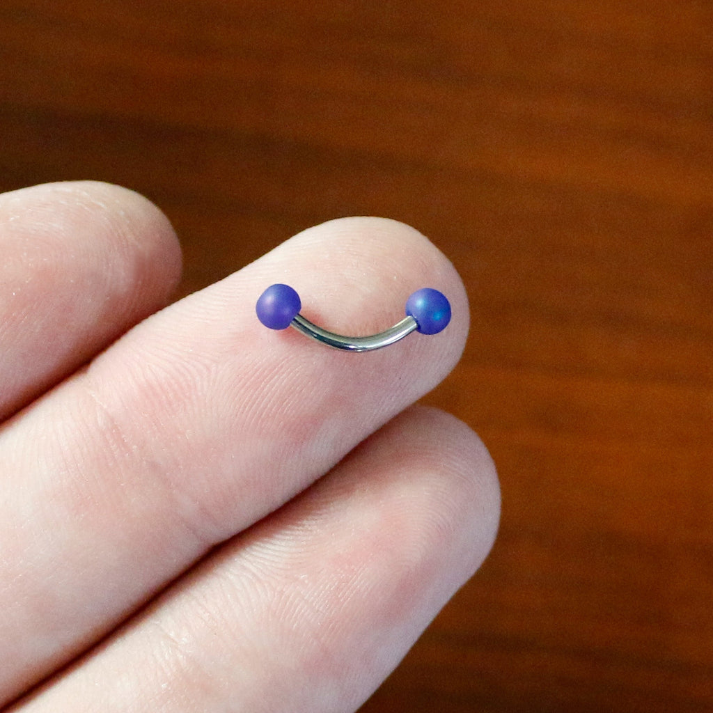 16G 5/16 Matte Blue Aurora Curved Eyebrow Ring