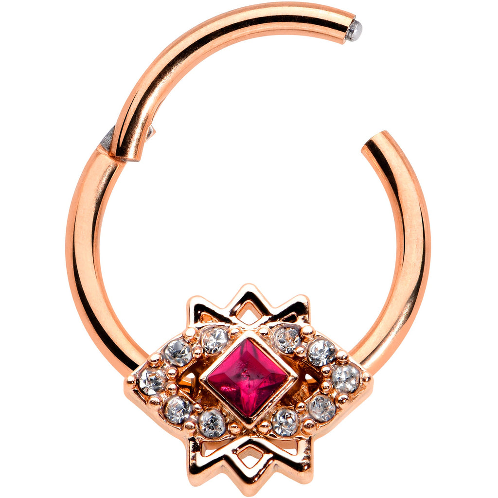 16G 3/8 Red Gem Rose Gold Tone Octogram Star Hinged Circular Ring