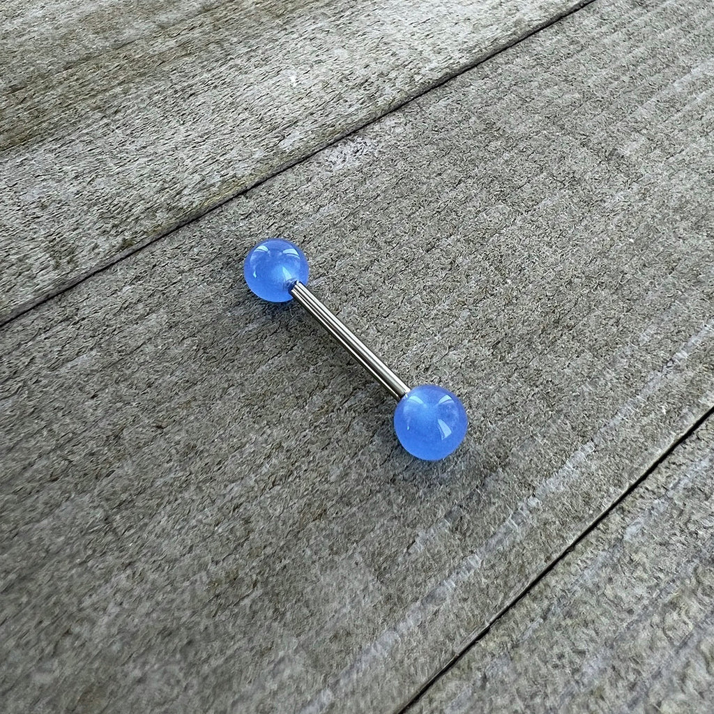 Light Blue Acrylic UV Glow Ends Barbell Tongue Ring
