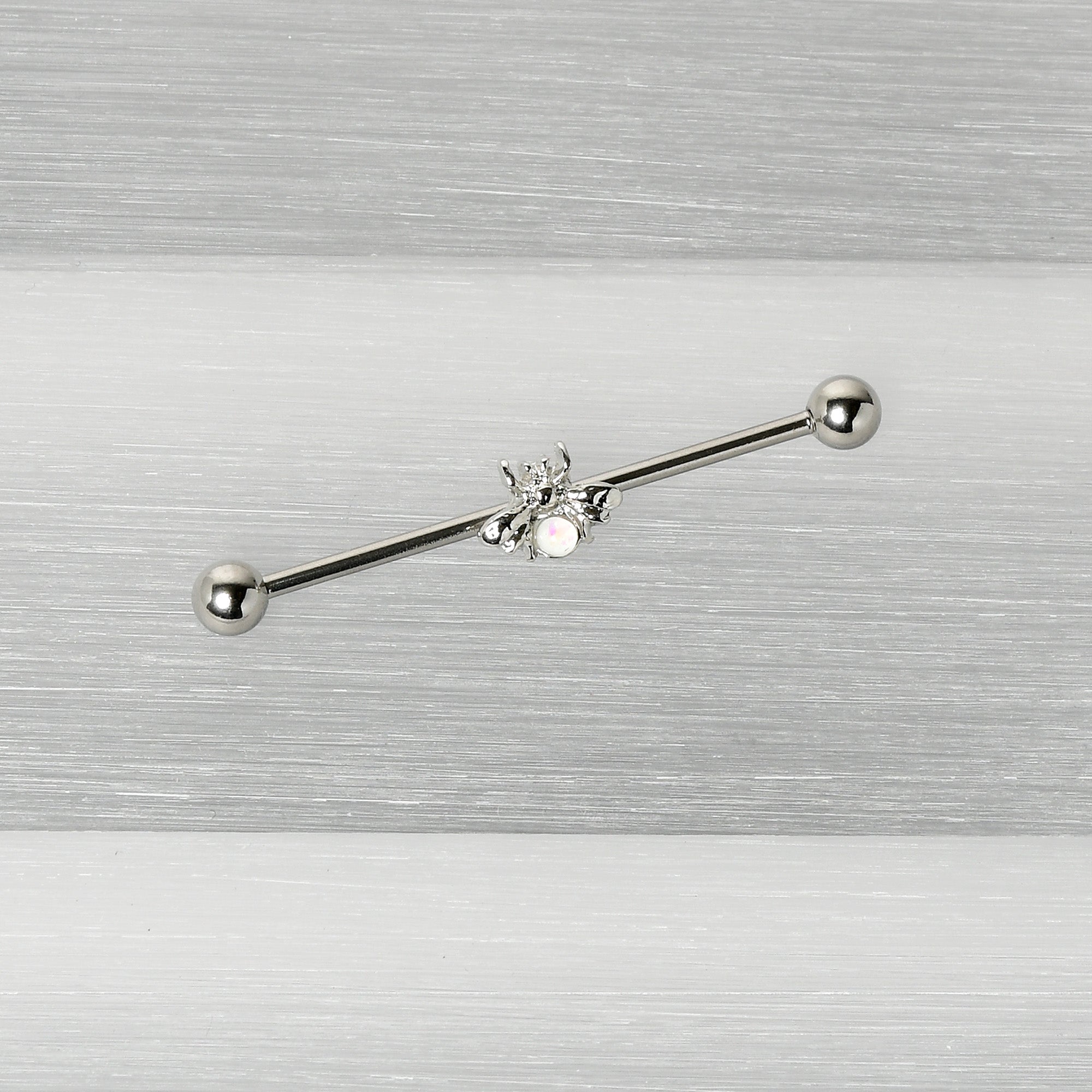 14G White Faux Opal Bee Beautiful Insect Industrial Barbell 38mm