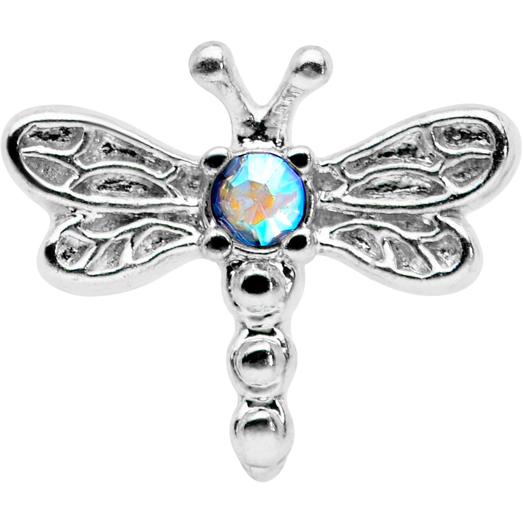 20G 7mm Aurora Gem Ornate Dragonfly L Shape Nose Ring