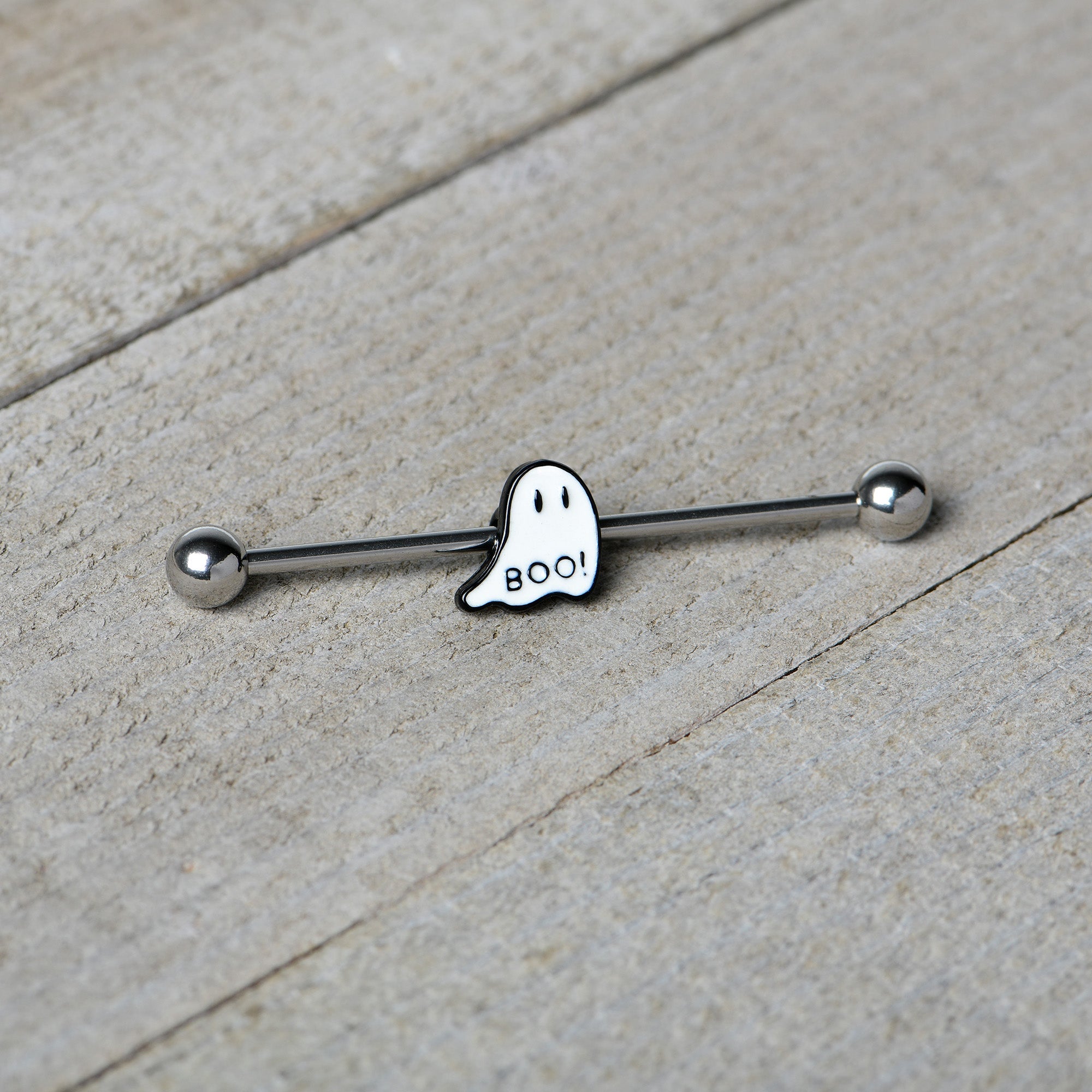 14G Halloween White Ghost Glow in the Dark Industrial Barbell 38mm