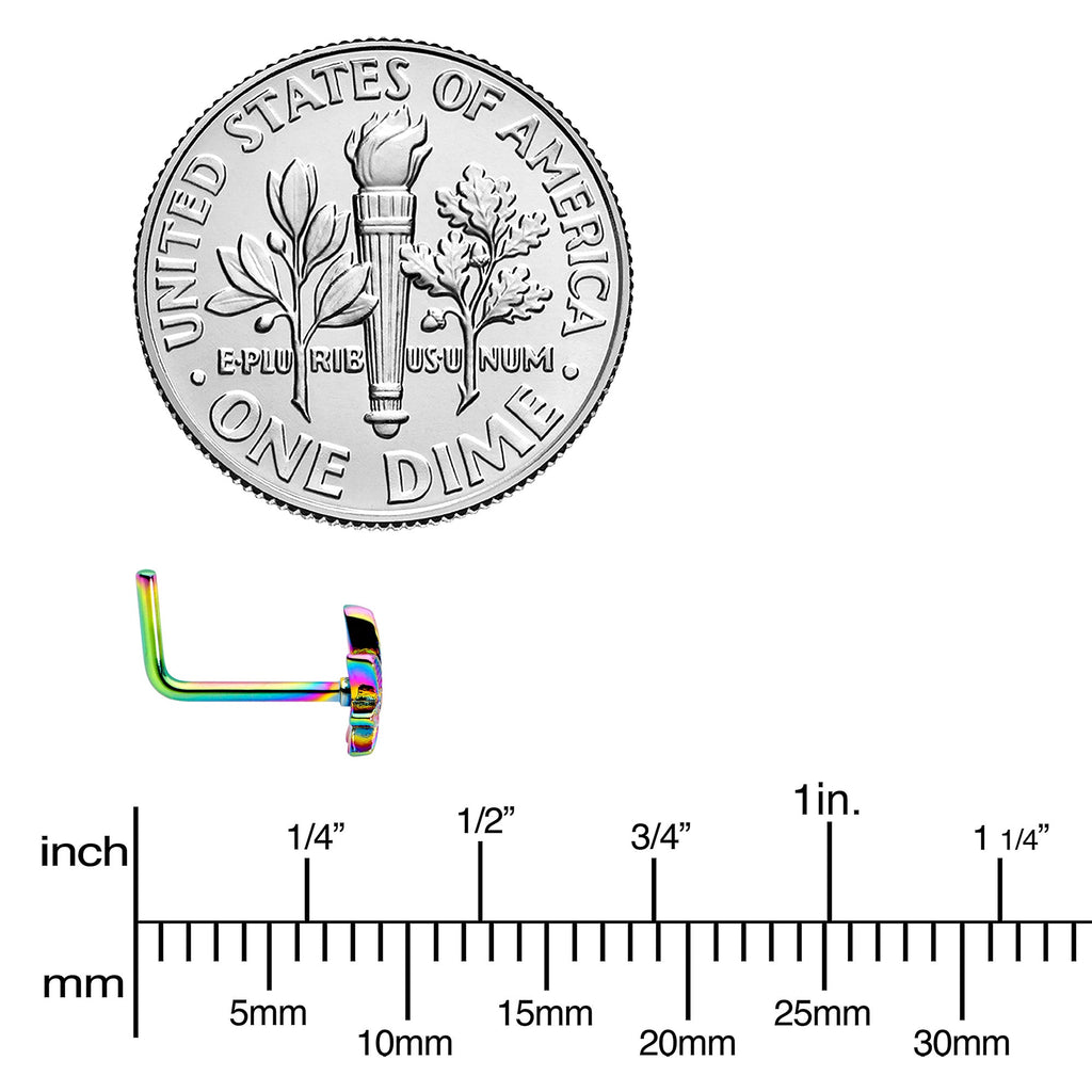 20G 1/4 Rainbow Anodized Texture Pot Leaf L Shape Nose Ring