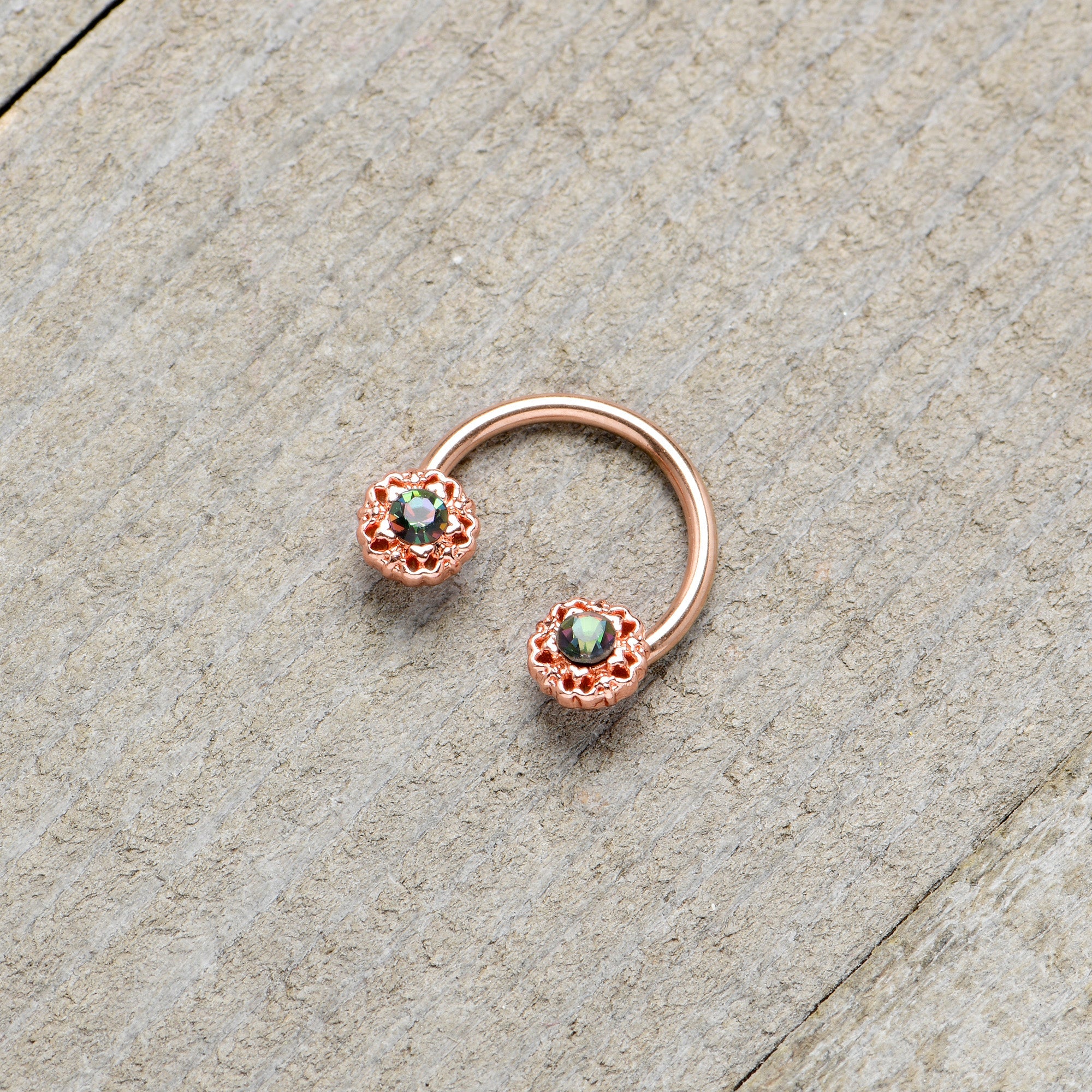 16G 3/8 Purple Tourmaline Rose Gold Tone Flower Circular Barbell