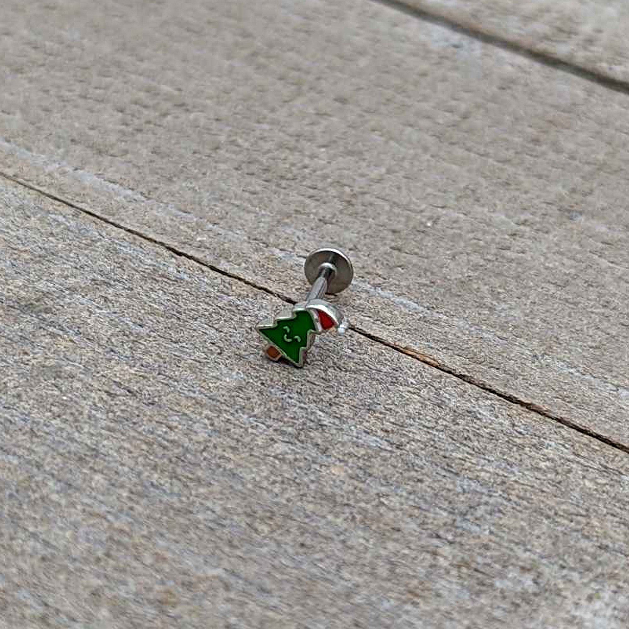 16G 5/16 Happy Christmas Tree Hat Labret Monroe Tragus