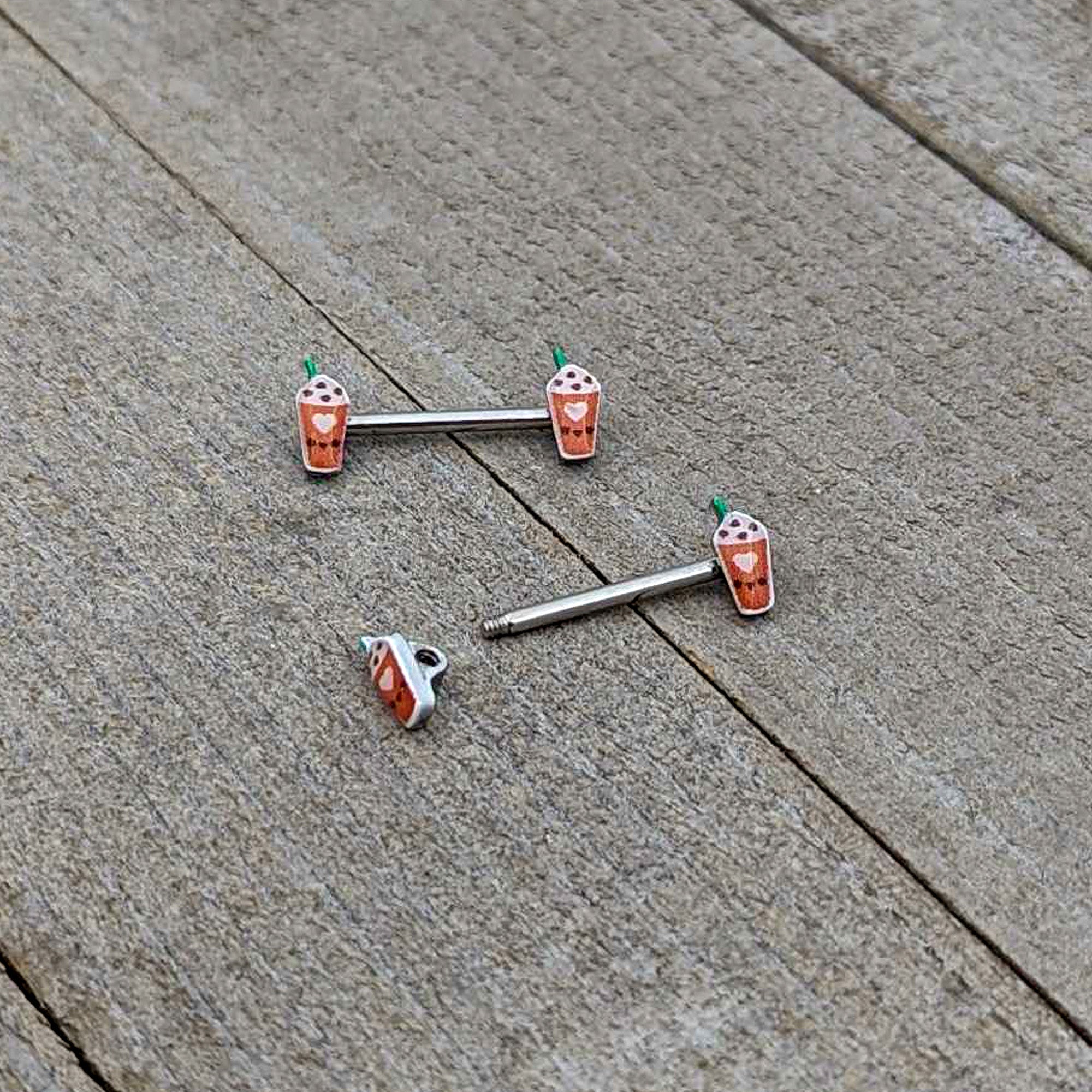 14G 9/16 Sweet Pumpkin Frappe Autumn Barbell Nipple Ring Set