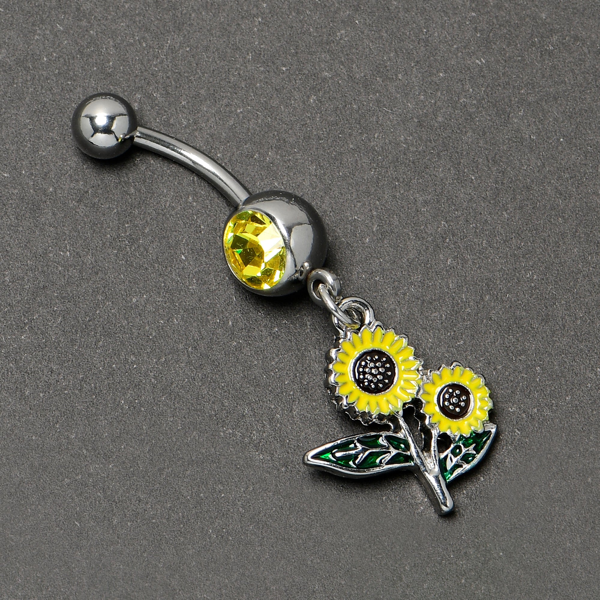 Yellow Gem Cheery Inlay Sunflowers Dangle Belly Ring