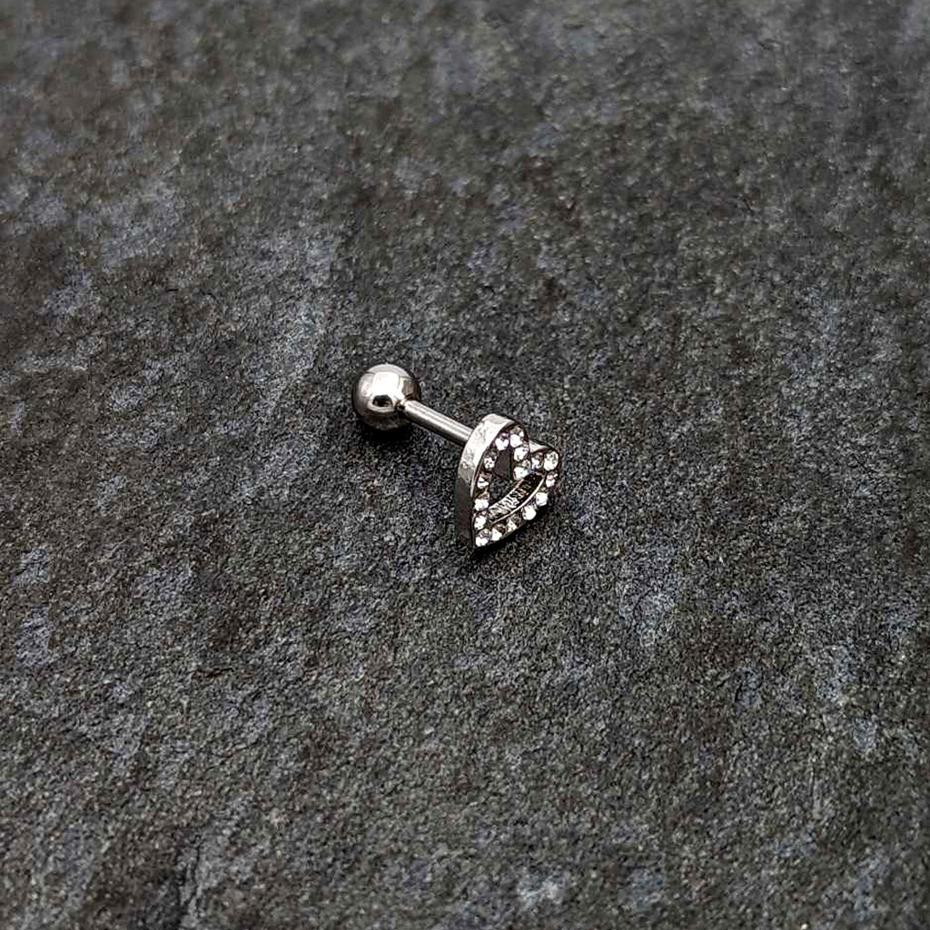 16G 1/4 Clear Gem Open Heart Valentine Cartilage Tragus Earring