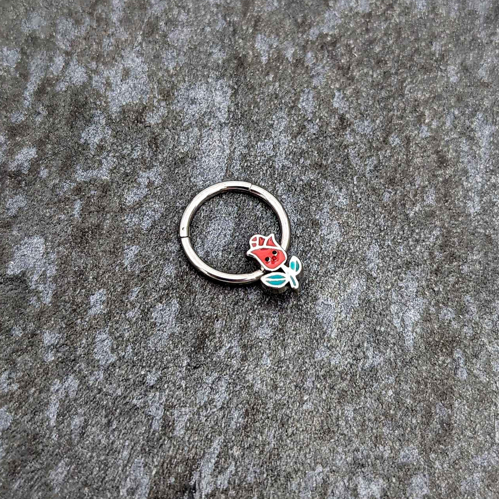16G 3/8 Sweet Happy Rose Flower Hinged Segment Ring