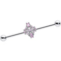 14G Pink Gem Opulent Cross Industrial Barbell 38mm