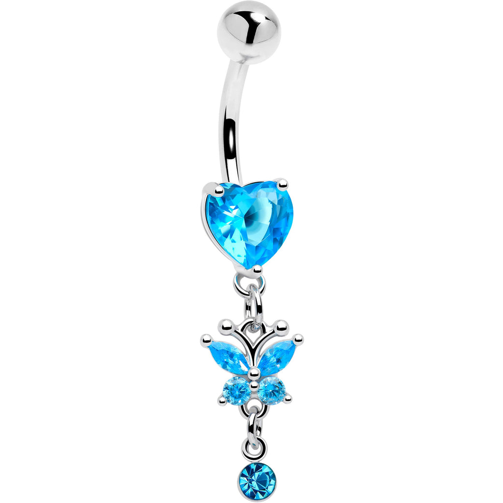 Blue Gem Butterfly Have A Heart Dangle Belly Ring