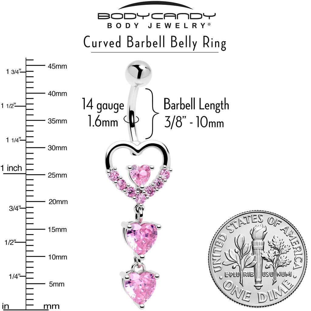 Pink Gem All My Hearts Dangle Belly Ring