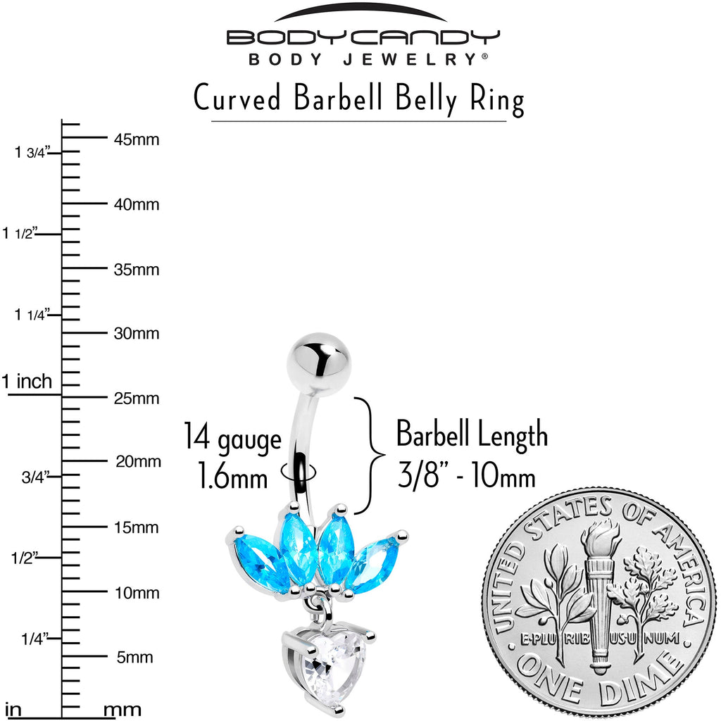 Blue Clear Gem Quartet Heart Dangle Belly Ring
