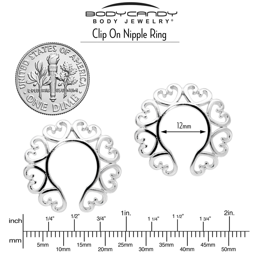 Filigree Hearts Clip On Fake Nipple Ring Set