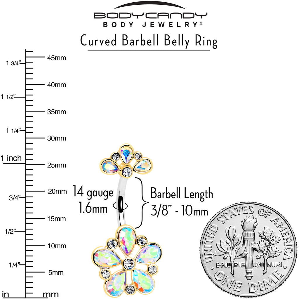 Aurora Clear Gem Filigree Flower Fantasy Double Mount Belly Ring