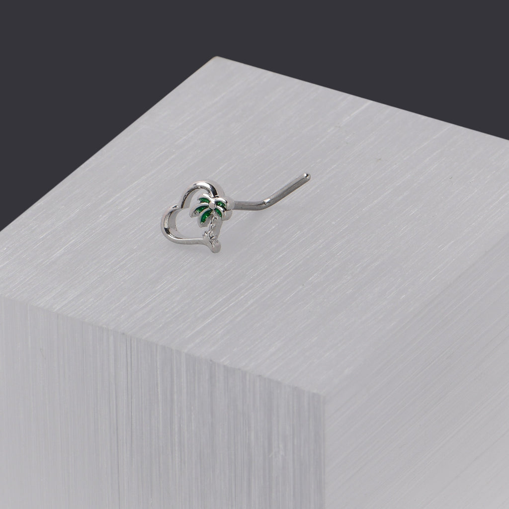 20G 1/4 Palm Tree Love Heart L Shape Nose Ring