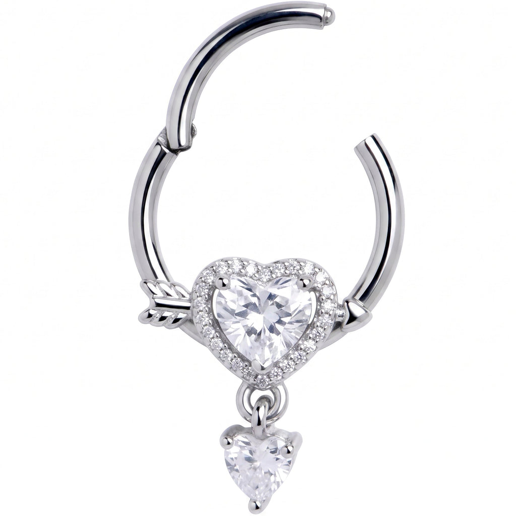 16G 3/8 Clear Gem Fusion of Love Arrow Heart Hinged Segment Ring