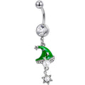 Clear Gem Santa Hat Stars Green Dangle Belly Ring