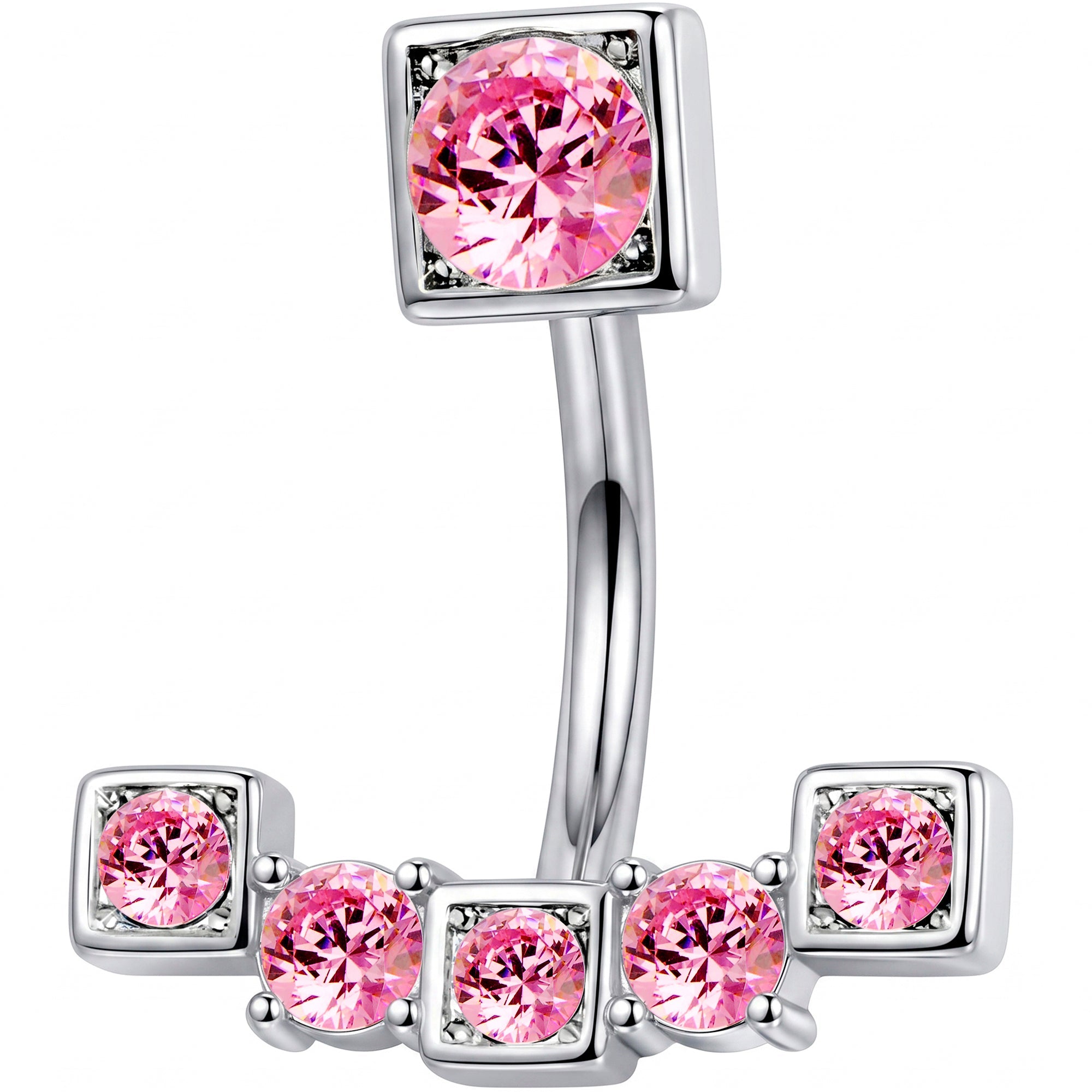 Pink Gem Blocky Arch Double Mount Belly Ring