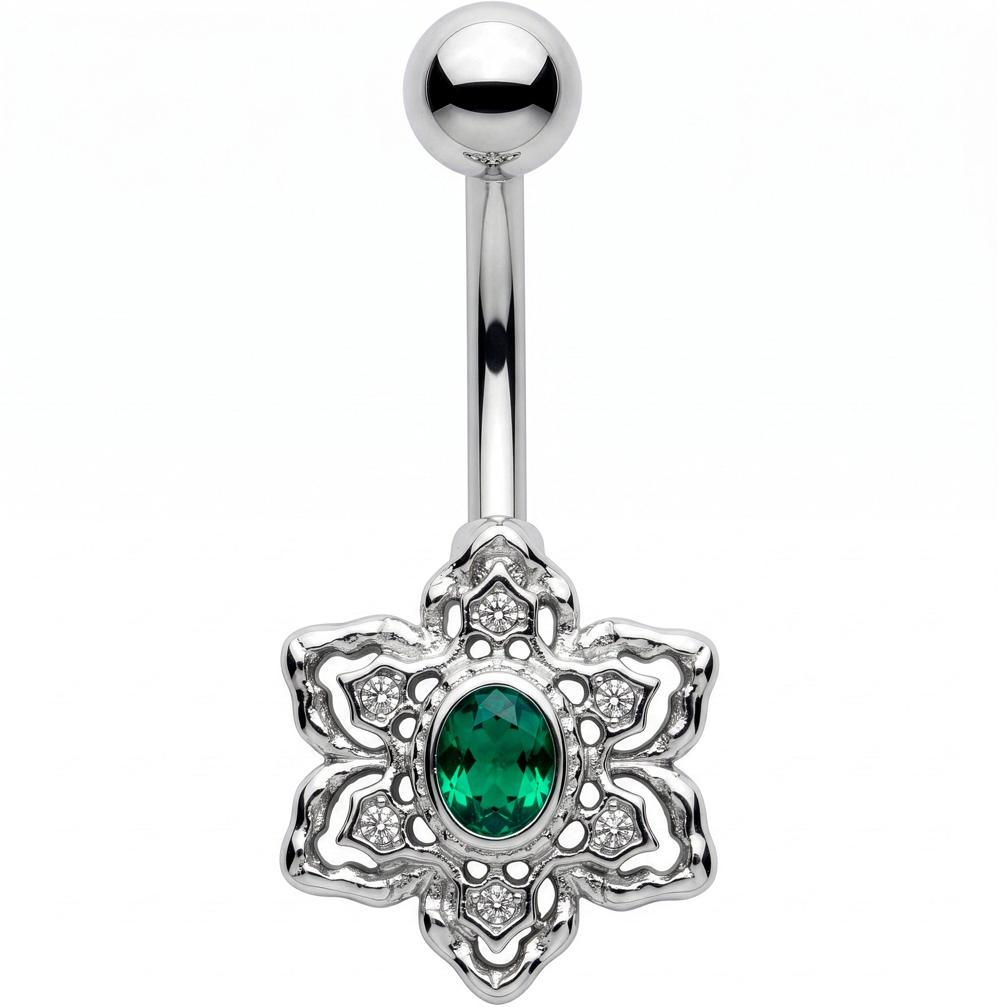 Clear Green Gem Blooming Beauty Flower Belly Ring
