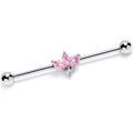 14G Pink Gem Fashion Fan Mini Industrial Barbell 38mm