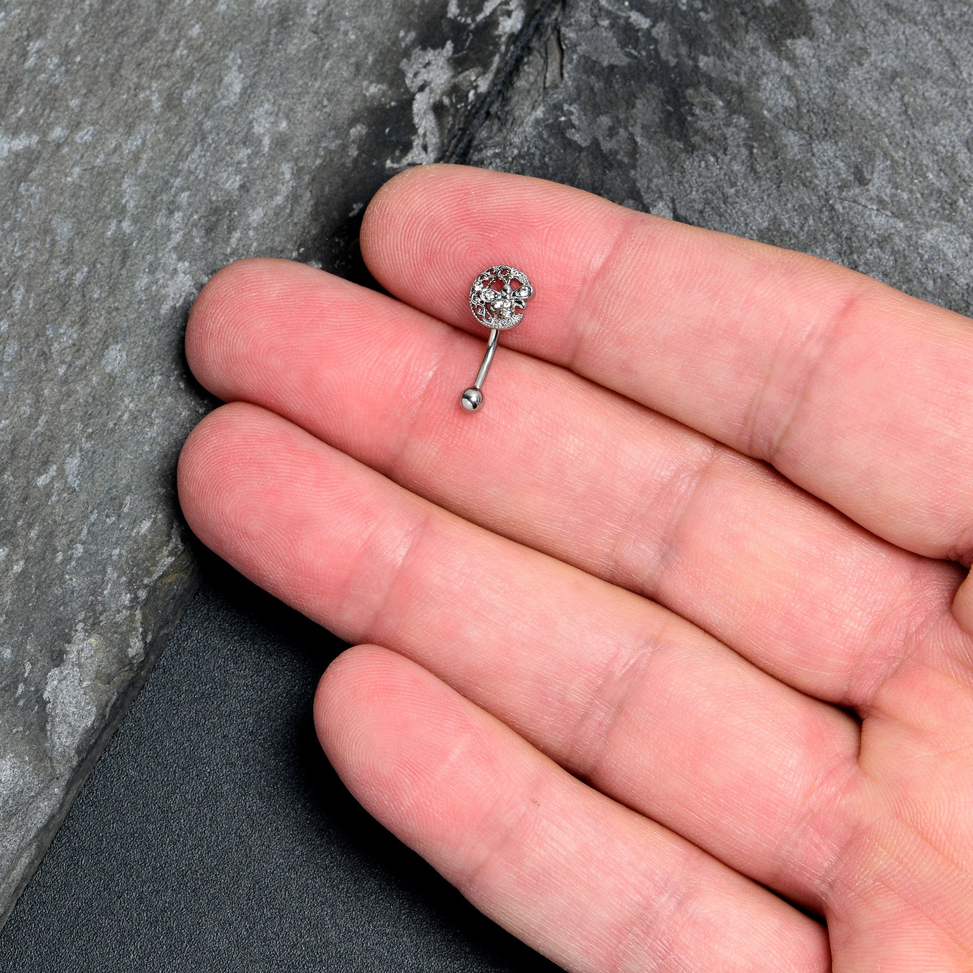 16G 5/16 Clear Gem Lunar Dragonfly Curved Eyebrow Ring