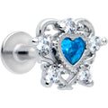 16G Blue Clear CZ Gem Heart Flat Back Earring
