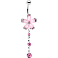 Pink Clear Gem Retro Flower Glamour Dangle Belly Ring
