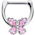 16G 5/16 Pink Gem Baroque Beauty Butterfly Cartilage Clicker