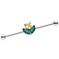 14G Yellow Green CZ Gem Love Flower Industrial Barbell 38mm