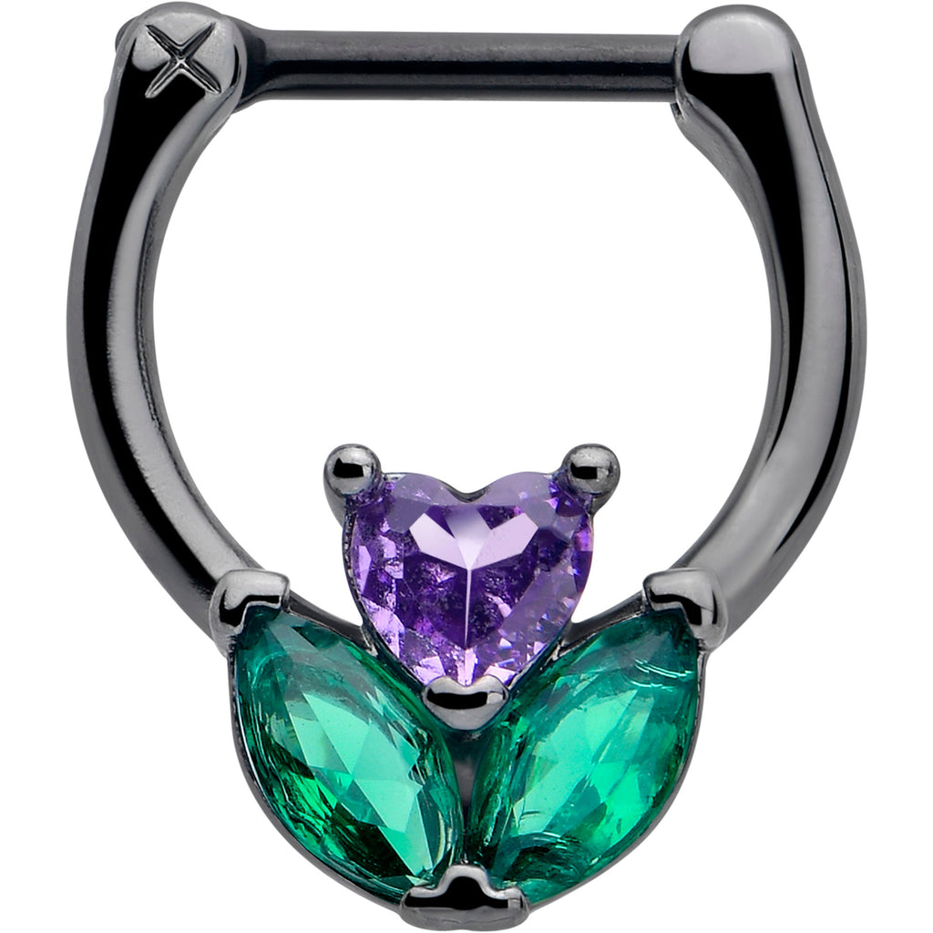 16G 5/16 Purple Green CZ Gem Black Love Flower Cartilage Clicker