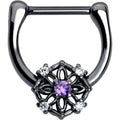 16G 5/16 Purple Clear CZ Gem Black Flower Ring Cartilage Clicker