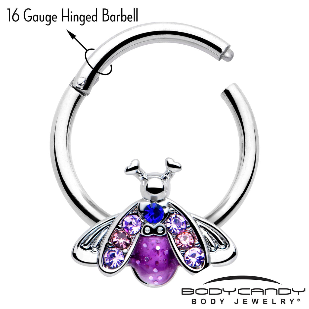 16G 3/8 Pink Blue Gem Beautiful Insect Hinged Segment Ring
