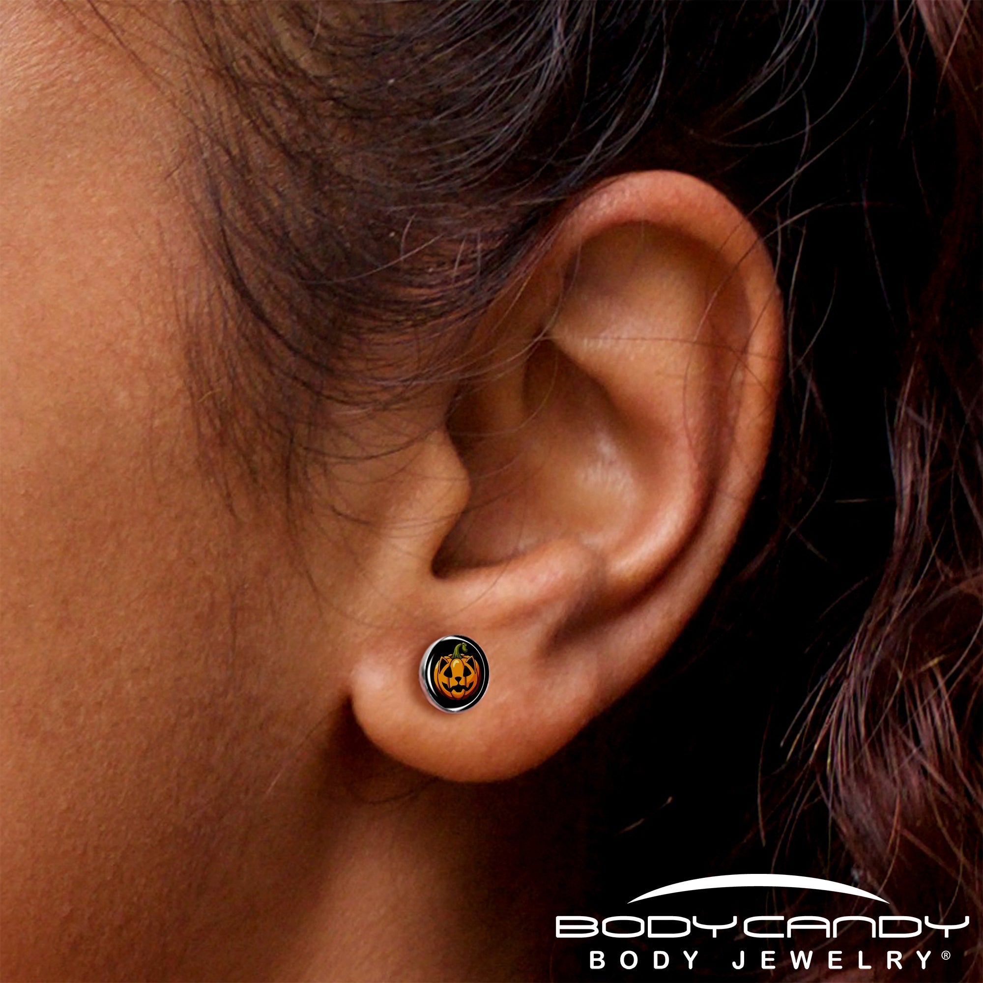 Orange Pumpkin Cat Jack-O-Lantern Stud Earrings by Onyx O