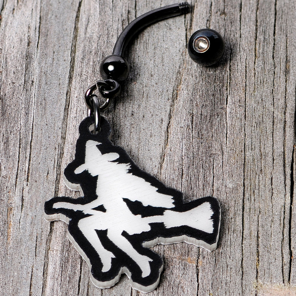 Glow in the Dark Halloween Flying Witch on Broom Dangle Belly Ring