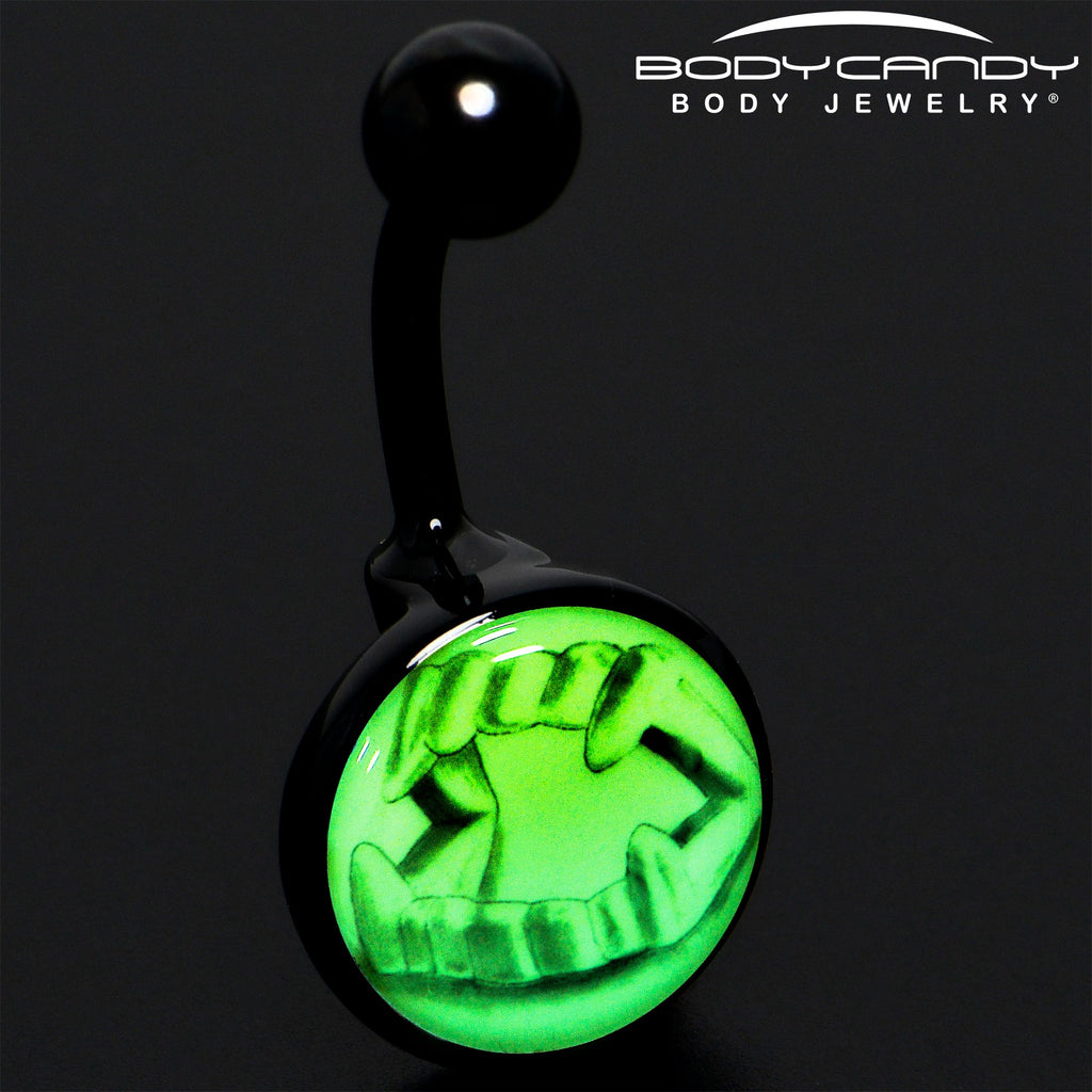 Black Titanium Fearsome Fangs Glow in the Dark Belly Ring