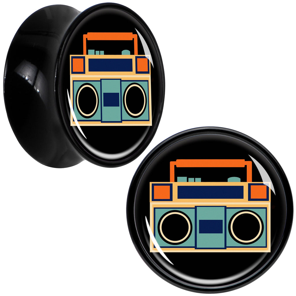 Black Acrylic Retro Boombox Double Flare Plug Set by Onyx O