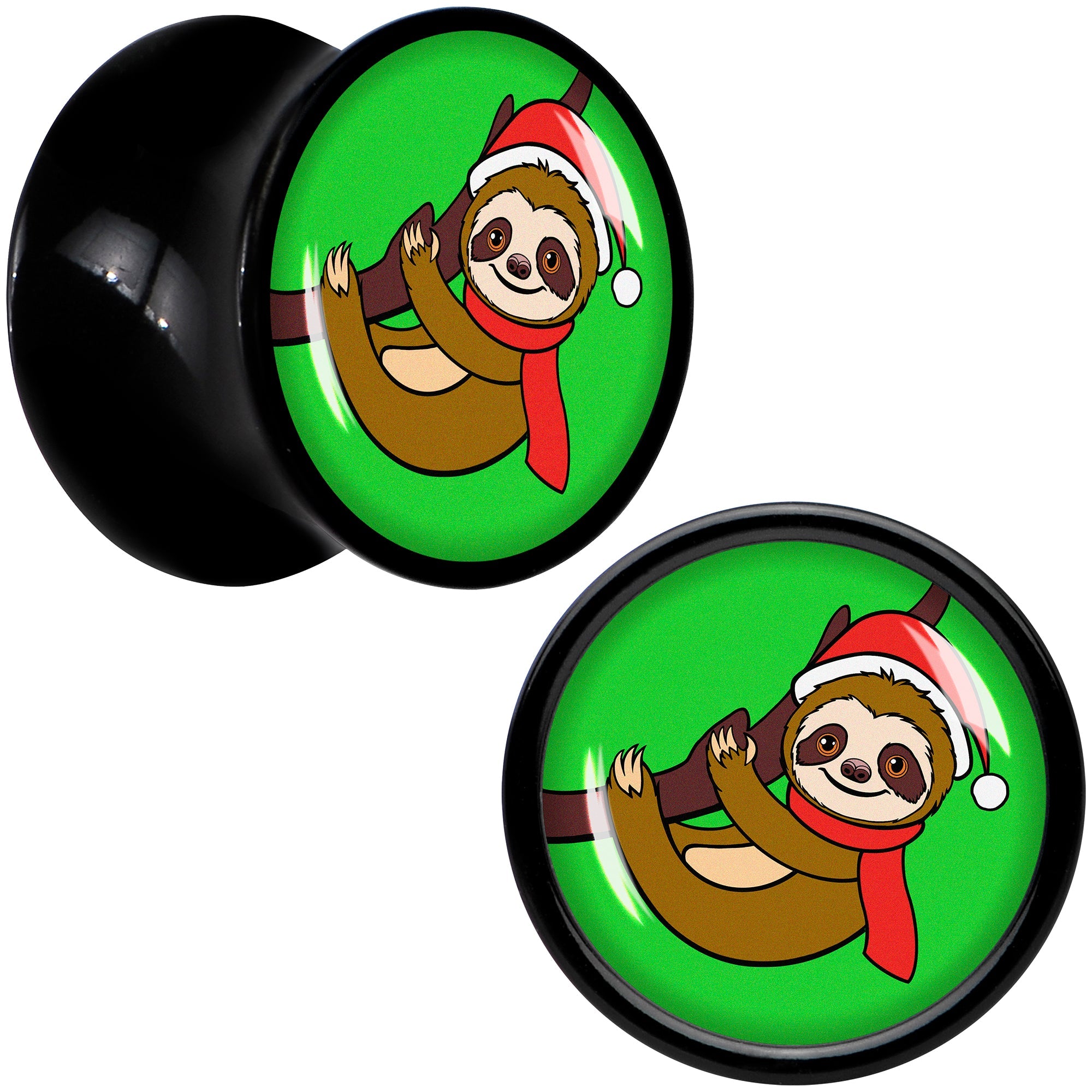 Holiday Santa Sloth Black Acrylic Saddle Plug Set by Onyx O