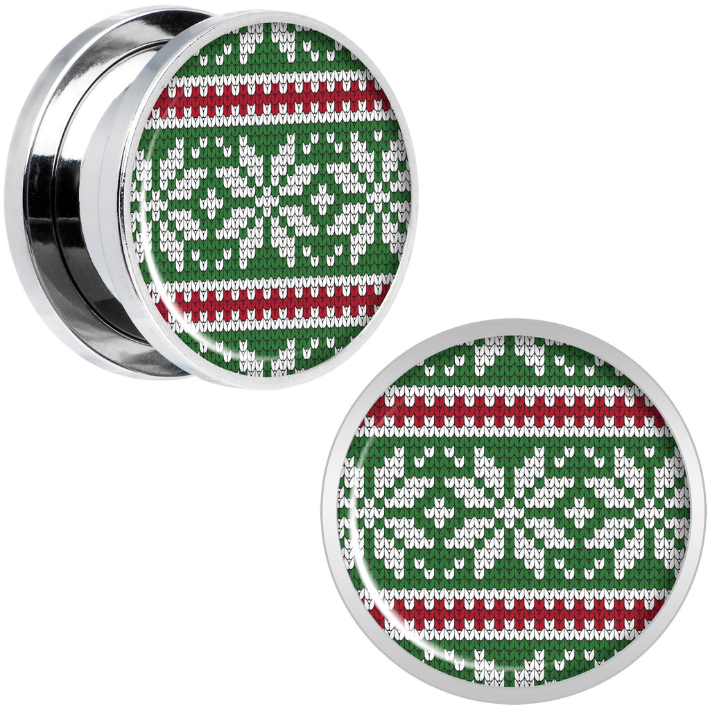 Green Red Christmas Sweater Screw Fit Plug Set Sizes 5mm to 20mm