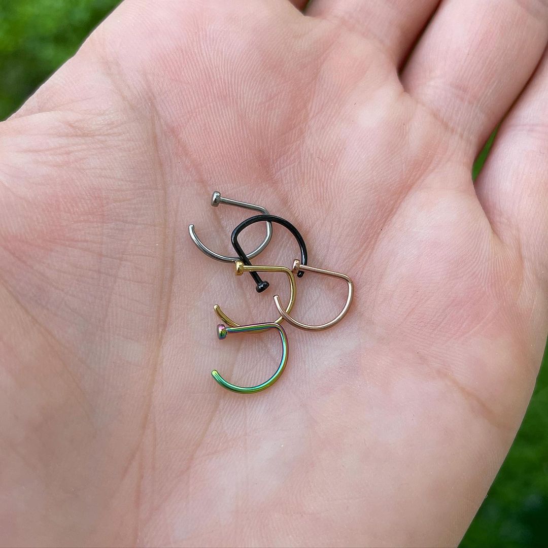 18G 5/16 Rainbow Grade 23 Titanium D Shape Nose Hoop