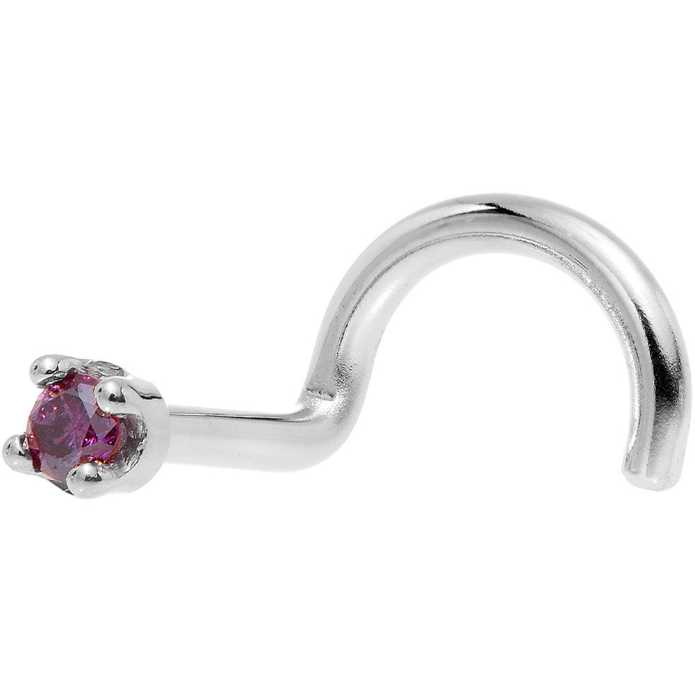 Solid 14K White Gold 1.5mm Genuine Purple Diamond Nose Ring