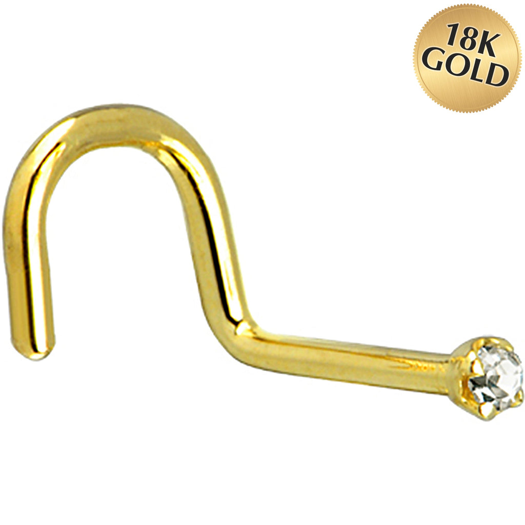Solid 18K Yellow Gold 1.5mm Genuine Diamond Nose Ring