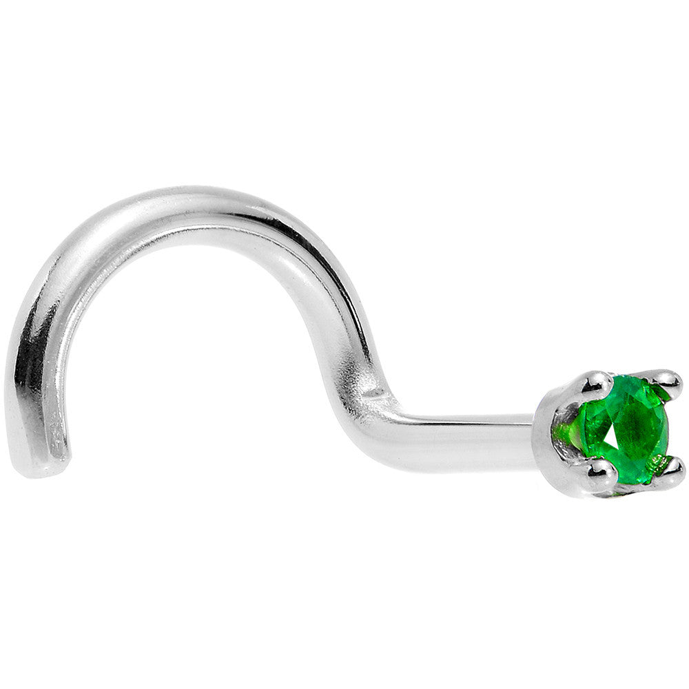 Solid 18K White Gold 1.5mm Genuine Emerald Nose Ring