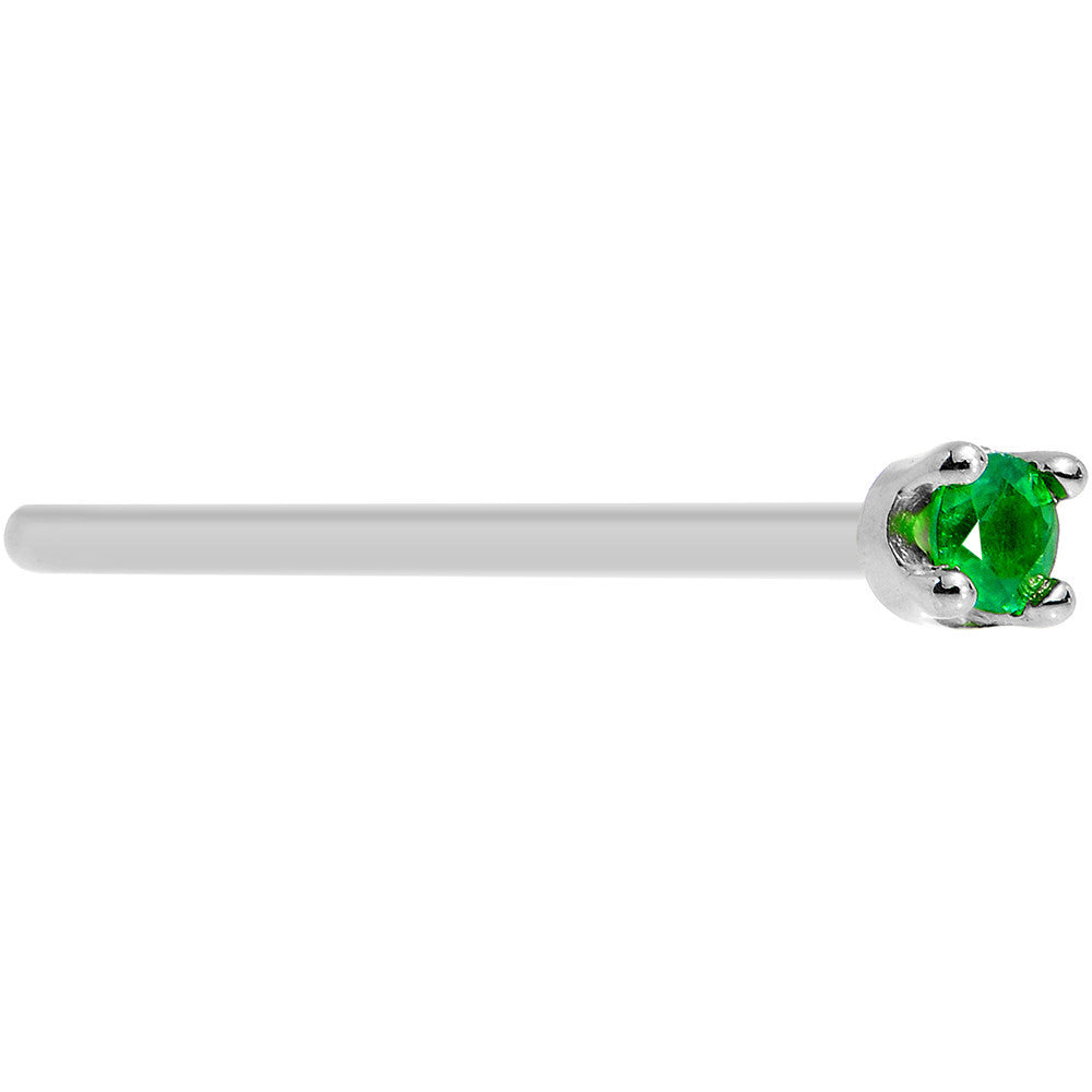 Solid 18K White Gold 1.5mm Genuine Emerald Nose Ring