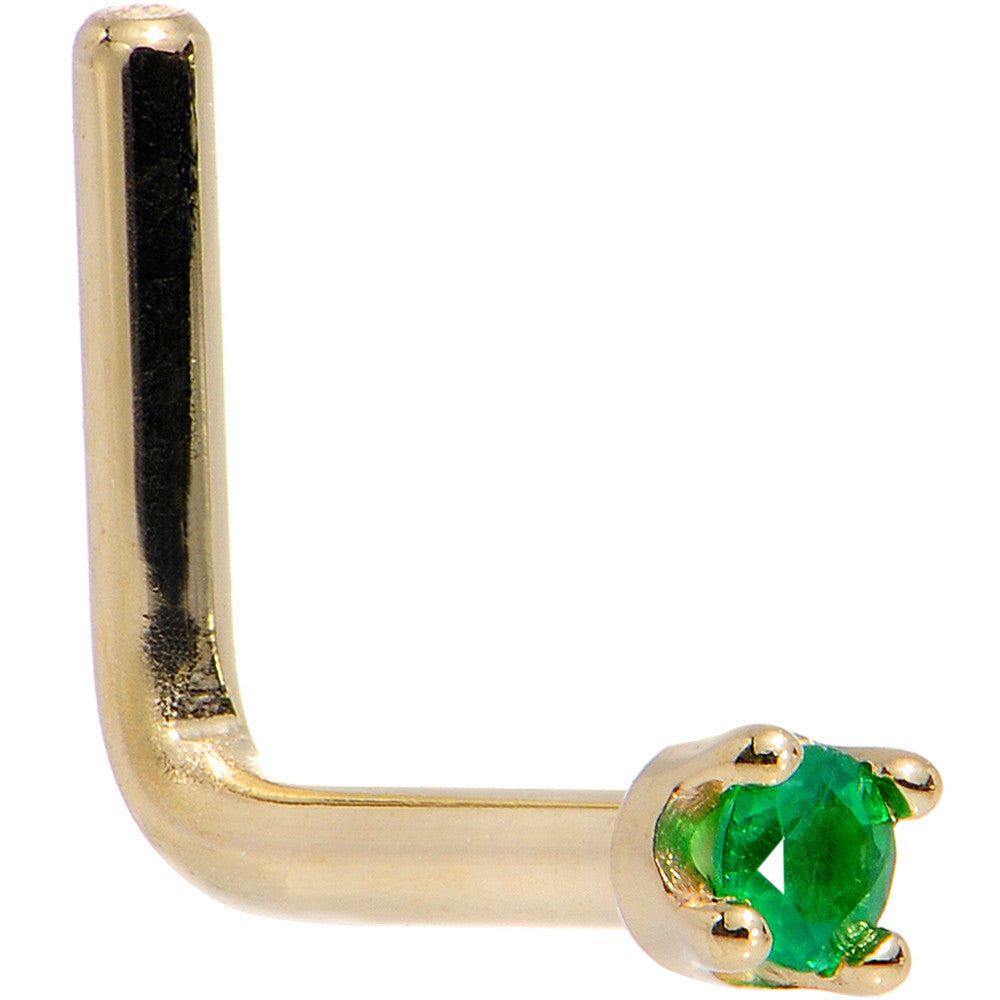 Solid 18K Yellow Gold 1.5mm Genuine Emerald Nose Ring