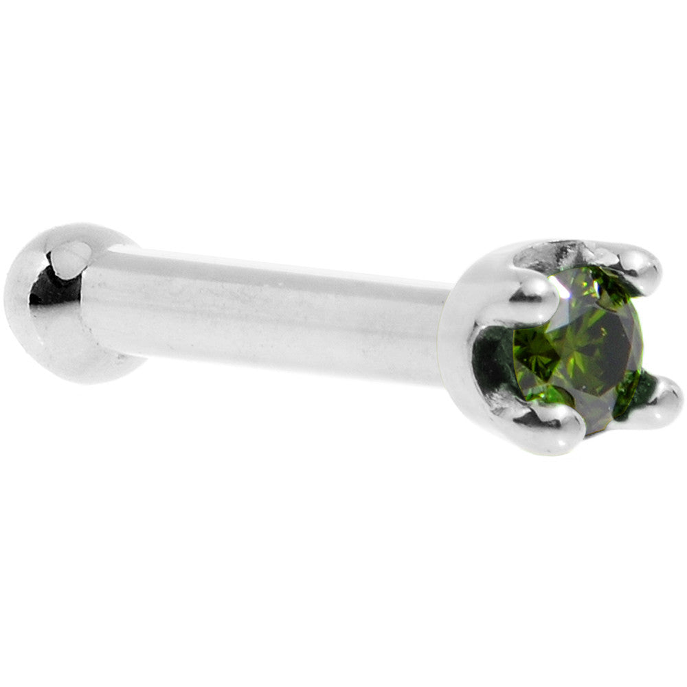 Solid 18K White Gold 1.5mm Genuine Green Diamond Nose Ring