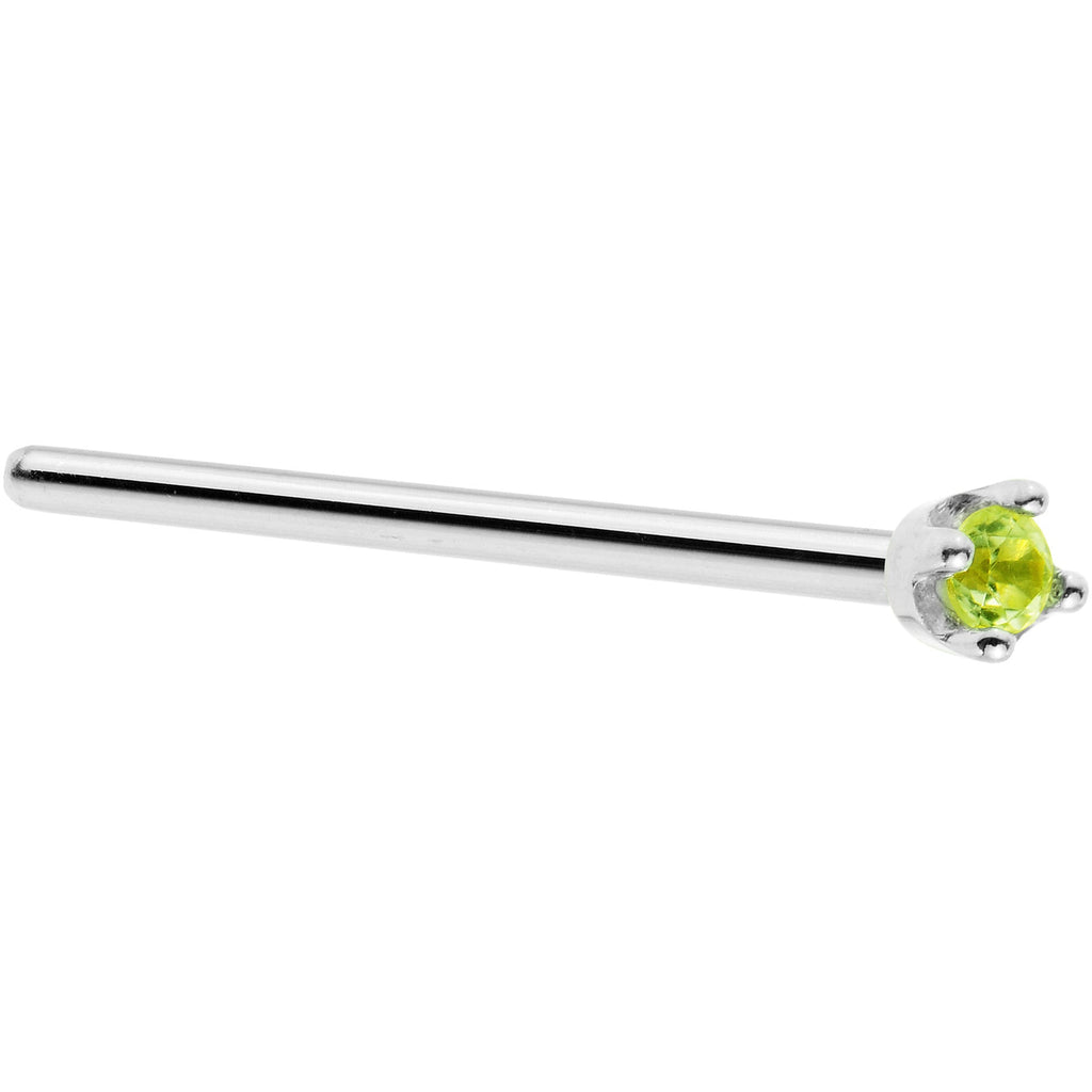 Solid 18K White Gold 1.5mm Genuine Peridot Nose Ring